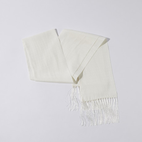 Polka Dot Tuxedo Scarf + Knotted Fringe // White + White