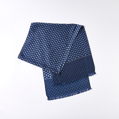 Diamond Neat + Dot Border Scarf // Navy