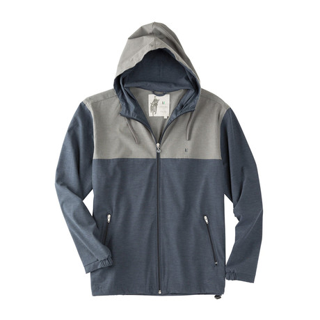 4 Way Stretch Cotton Blend Windbreaker with Hoodie // Navy (S)