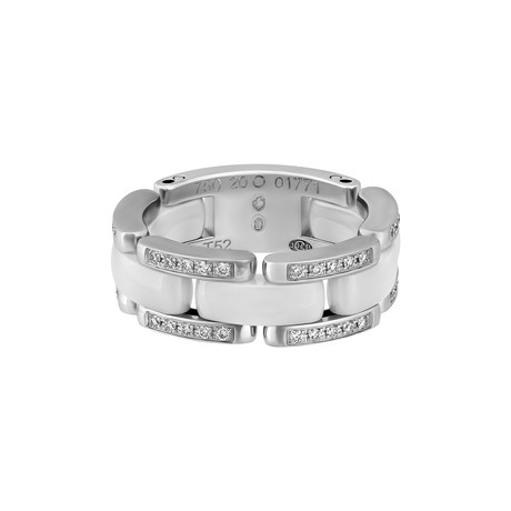 Vintage Chanel 18k White Gold Ceramic Diamond Ring // Ring Size: 6.25