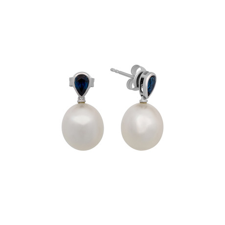 Vintage Aquarian Pearls 18k White Gold Blue Sapphire Pear Shaped Earrings