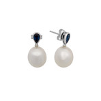 Vintage Aquarian Pearls 18k White Gold Blue Sapphire Pear Shaped Earrings