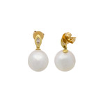 Vintage Aquarian Pearls 18k Yellow Gold Diamond + Pearl Earrings