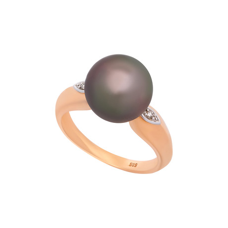 Vintage Aquarian Pearls 14k Rose Gold Pearl + Diamond Ring // Ring Size: 7.5