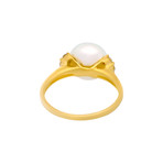 Vintage Aquarian Pearls 14k Yellow Gold Pearl + Diamond Ring // Ring Size: 7.25