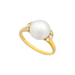 Vintage Aquarian Pearls 14k Yellow Gold Pearl + Diamond Ring // Ring Size: 7.25