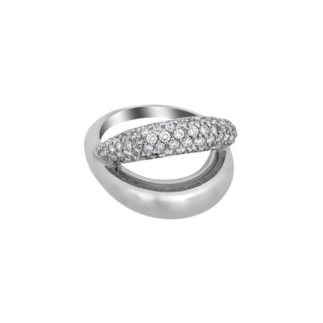 Vintage Mauboussin 18k White Gold Diamond Double Row Ring // Ring Size: 5.5