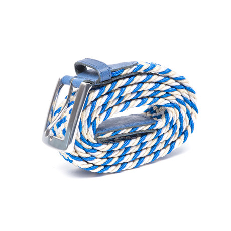 Elastic Braided Belt // 37" // Blue + White + Beige