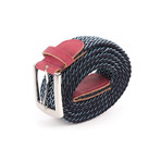 Elastic Braided Belt // 37" // Blue + White + Brown