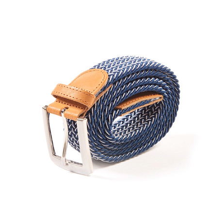 Elastic Braided Belt // 37" // Blue + White