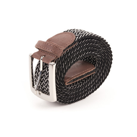 Elastic Braided Belt // 37" // Black + White