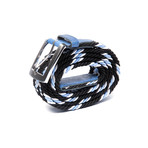 Elastic Braided Belt // 37" // Black + White + Blue