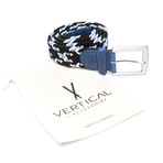 Elastic Braided Belt // 37" // Black + White + Blue