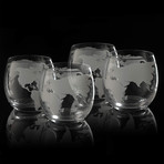 Globe Decanter + Antique Ship + 4 World Map Glasses (Straight Rotating Globe)