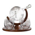 Globe Decanter + Antique Plane + 4 World Map Glasses