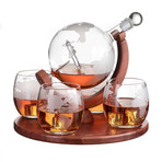 Globe Decanter + Antique Plane + 4 World Map Glasses