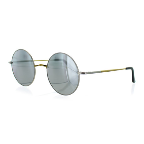 Unisex Round Sunglasses // Gray + Gold + Black Mirror