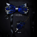 Feather Bow Tie // Blue + White + Black