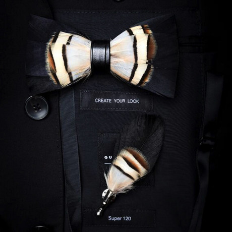 Feather Bow Tie // Black + Beige