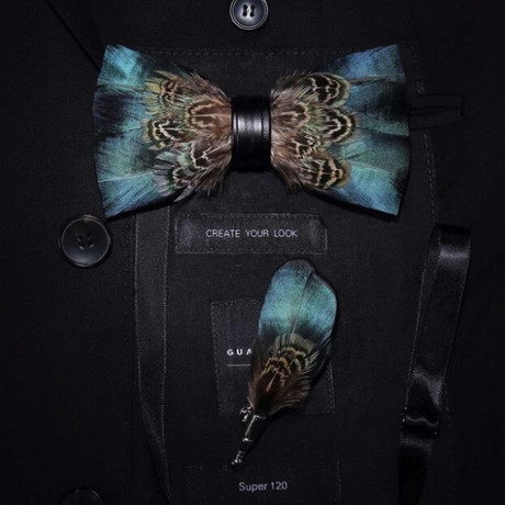 Feather Bow Tie // Blue + Green + Brown