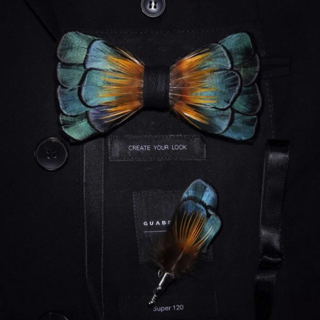 Feather Bow Tie // Blue + Green + Yellow