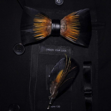 Feather Bow Tie // Black + Camel