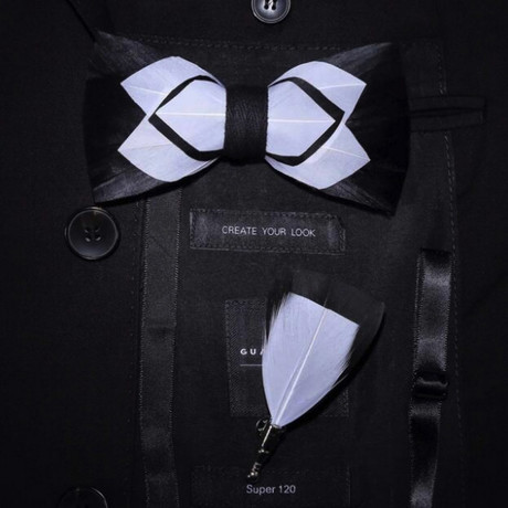 Geometric Feather Bow Tie // Black + White