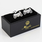 Exclusive Cufflinks + Gift Box // Silver Motorbikes