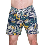 Jungle Leaves Comfort Flex Board Shorts // Green (Small)