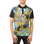 Jeans Couture Pima Cotton Baroque Design Polo Shirt // Black + Gold + Teal // X-Small