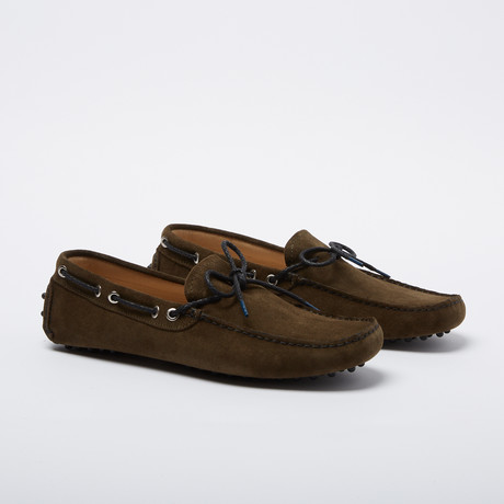 Whitaker Suede Leather Loafer // Dark Green + Black Cotton Shoelaces (Euro: 39)