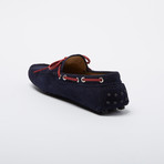 Ortega Suede Leather Loafer // Navy + Red Leather Shoelaces (Euro: 42)