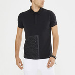 Abstract Lined Short Sleeve Polo // Black (L)