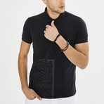 Abstract Lined Short Sleeve Polo // Black (XL)