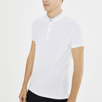 Short Sleeve Polo + Geometric Collar // White (S)