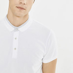 Short Sleeve Polo + Geometric Collar // White (M)