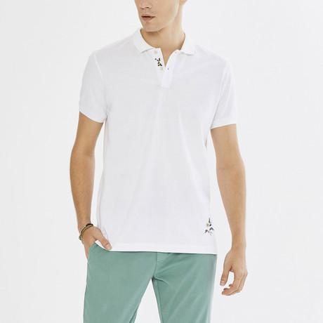 Floral Stitch Short Sleeve Polo // White (S)