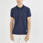 Floral Stitch Short Sleeve Polo // Navy Blue (S)