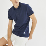 Floral Stitch Short Sleeve Polo // Navy Blue (M)