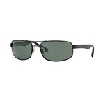 Ray-Ban // Unisex Rectangular Sunglasses // Black + Polarized Green