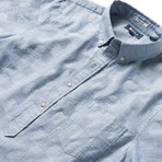 Jacquard Denim Tailored Short Sleeve Button-Up // Chambray (M)