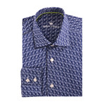 Scissor Poplin Print Long Sleeve Shirt // Navy Blue (S)