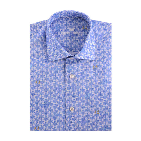 Couples Print Poplin Short Sleeve Shirt // Blue (XS)