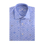 Couples Print Poplin Short Sleeve Shirt // Blue (S)