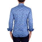 Graphic Poplin Print Long Sleeve Shirt // Navy Blue (S)