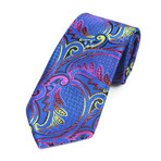 Silk Neck Tie + Gift Box // Metallic Blue + Colorful Paisley