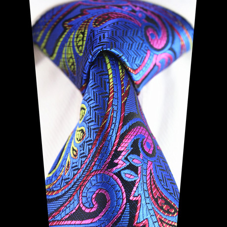 Silk Neck Tie + Gift Box // Metallic Blue + Colorful Paisley