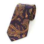 Silk Neck Tie + Gift Box // Black + Gold + Purple Paisley