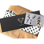 Silk Neck Tie + Gift Box // White + Black Polka Dot