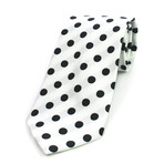 Silk Neck Tie + Gift Box // White + Black Polka Dot